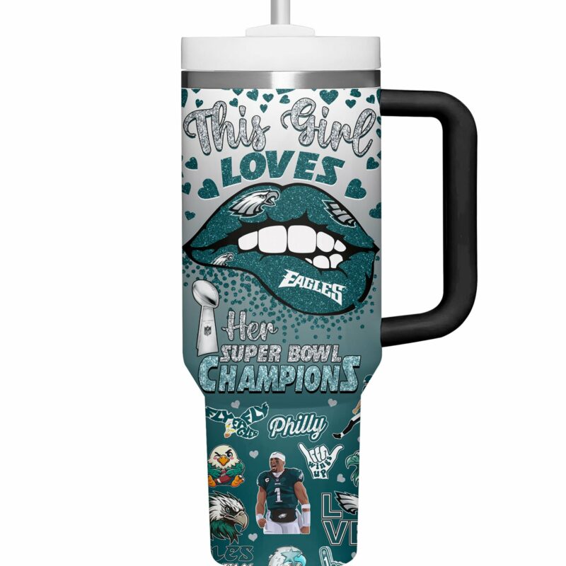 Philadelphia Eagles NFL Sports Custom Stanley Quencher 40oz Stainless Steel Tumbler With Handle - Threewoofs - Image 4