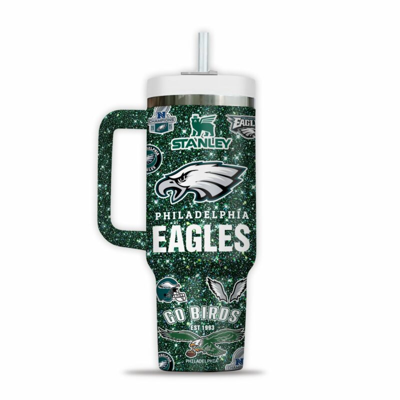 Philadelphia Eagles NFL Sports Custom Stanley Quencher 40oz Stainless Steel Tumbler With Handle - Threewoofs - Image 3