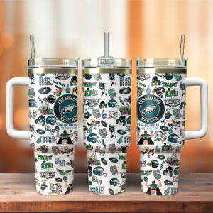 Philadelphia Eagles NFL Sports Custom Stanley Quencher 40oz Stainless Steel Tumbler With Handle - Threewoofs
