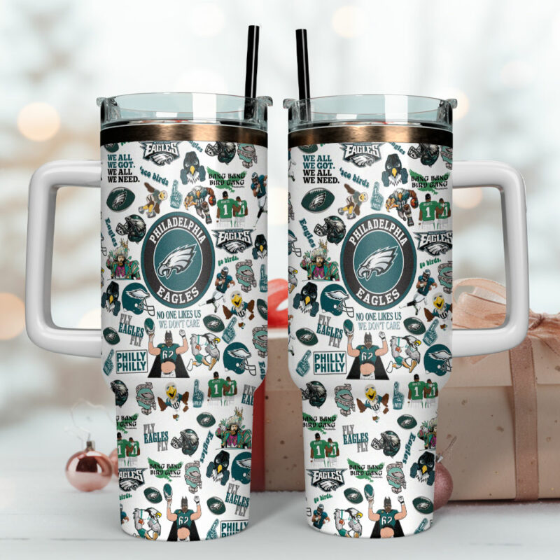 Philadelphia Eagles NFL Sports Custom Stanley Quencher 40oz Stainless Steel Tumbler With Handle - Threewoofs - Image 4