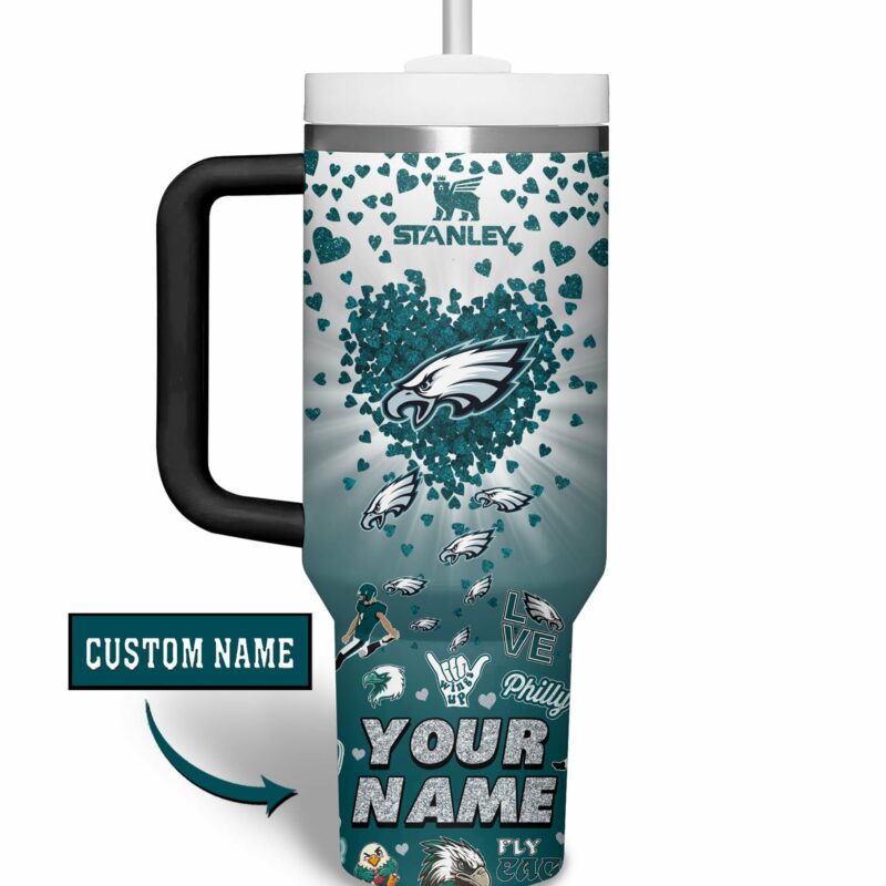 Philadelphia Eagles NFL Sports Custom Stanley Quencher 40oz Stainless Steel Tumbler With Handle - Threewoofs - Image 3