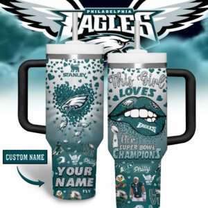 Philadelphia Eagles NFL Sports Custom Stanley Quencher 40oz Stainless Steel Tumbler With Handle - Threewoofs
