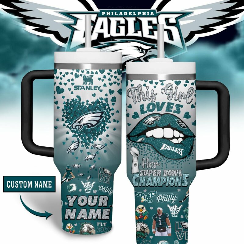 Philadelphia Eagles NFL Sports Custom Stanley Quencher 40oz Stainless Steel Tumbler With Handle - Threewoofs
