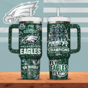 Philadelphia Eagles NFL Sports Custom Stanley Quencher 40oz Stainless Steel Tumbler With Handle - Threewoofs