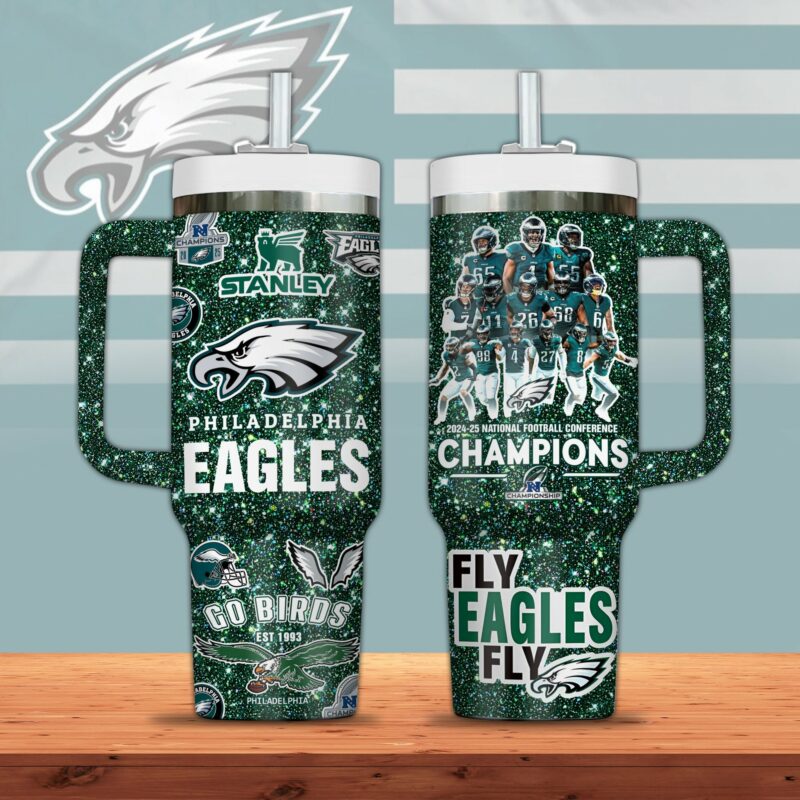 Philadelphia Eagles NFL Sports Custom Stanley Quencher 40oz Stainless Steel Tumbler With Handle - Threewoofs
