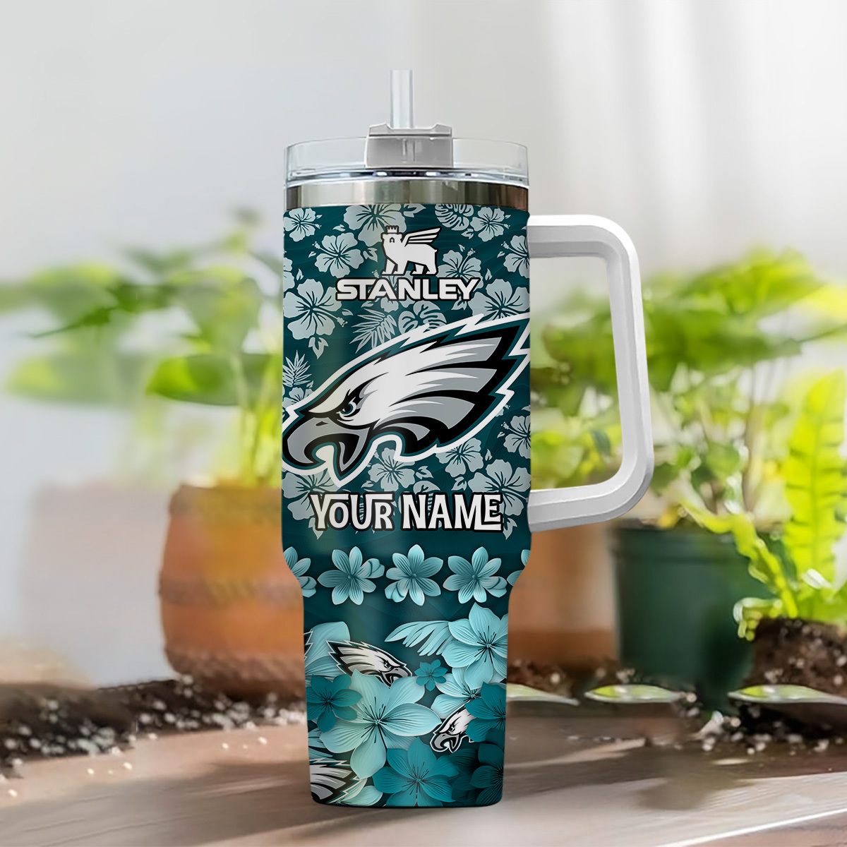 Customizable Eagles Tumbler with Handle - Personalized Drinkware for Fans - Image 2