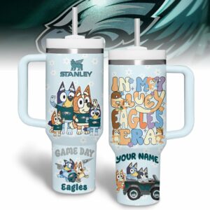 Philadelphia Eagles x Bluey NFL Custom Stanley Quencher 40oz Stainless Steel Tumbler With Handle - Threewoofs