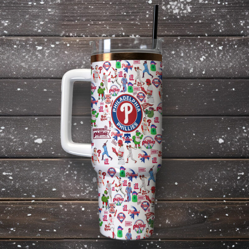 Philadelphia Phillies MLB Sports Custom Stanley Quencher 40oz Stainless Steel Tumbler With Handle - Threewoofs - Image 2