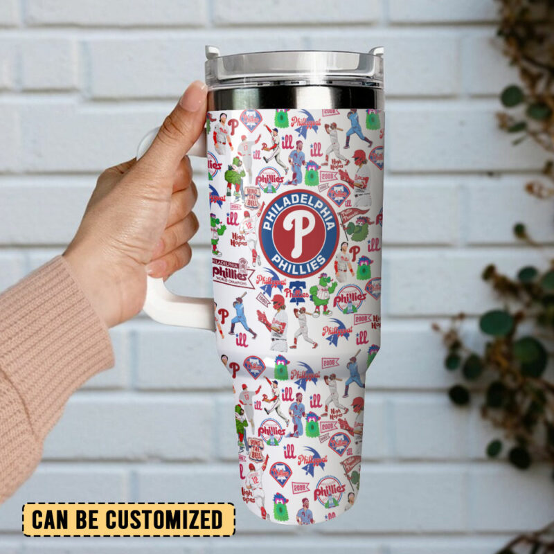 Philadelphia Phillies MLB Sports Custom Stanley Quencher 40oz Stainless Steel Tumbler With Handle - Threewoofs - Image 3