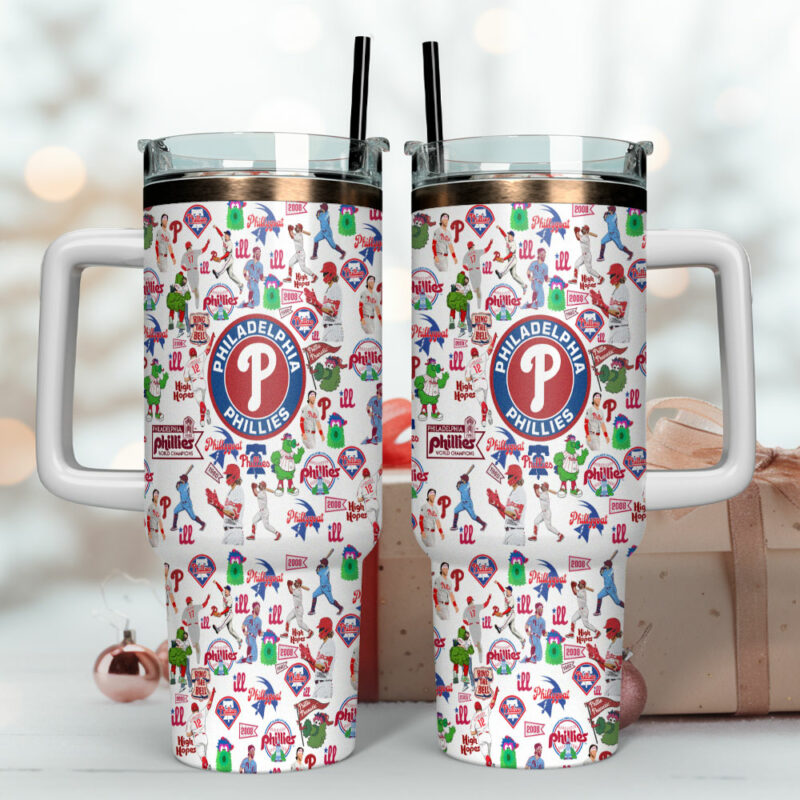 Philadelphia Phillies MLB Sports Custom Stanley Quencher 40oz Stainless Steel Tumbler With Handle - Threewoofs - Image 4