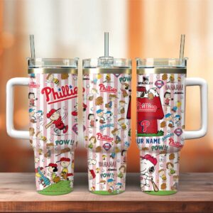Philadelphia Phillies x Peanuts MLB Custom Stanley Quencher 40oz Stainless Steel Tumbler With Handle - Threewoofs