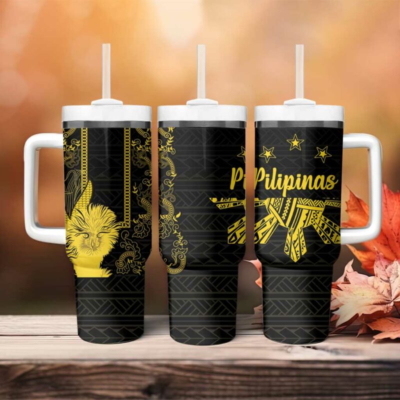 Philippines Eagle Barong Filipino Eight Rayed Gold Sun Custom Stanley Quencher 40oz Stainless Steel Tumbler With Handle - Threewoofs - Image 4