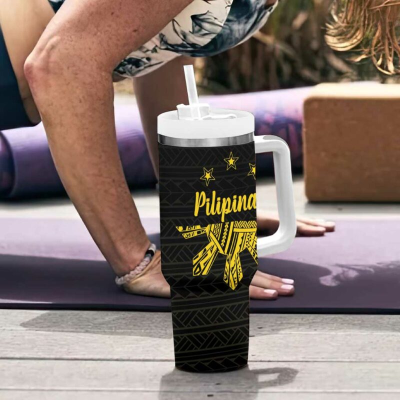 Philippines Eagle Barong Filipino Eight Rayed Gold Sun Custom Stanley Quencher 40oz Stainless Steel Tumbler With Handle - Threewoofs - Image 6
