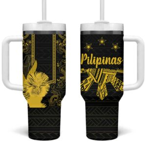 Philippines Eagle Barong Filipino Eight Rayed Gold Sun Custom Stanley Quencher 40oz Stainless Steel Tumbler With Handle - Threewoofs