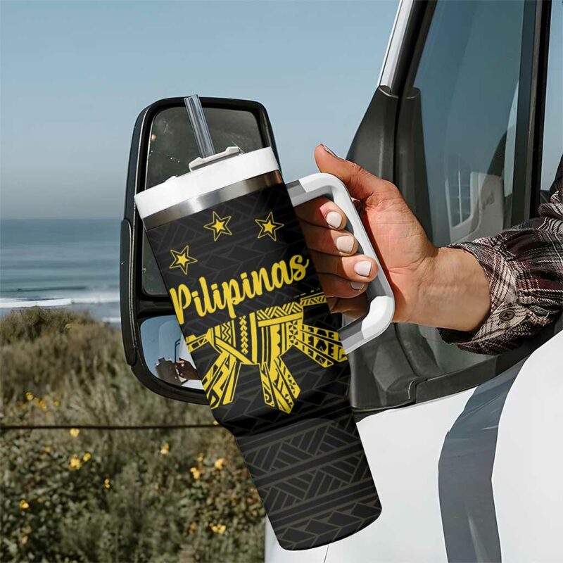 Philippines Eagle Barong Filipino Eight Rayed Gold Sun Custom Stanley Quencher 40oz Stainless Steel Tumbler With Handle - Threewoofs - Image 7