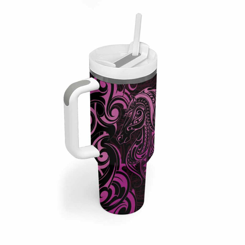 Pink Aoteara Horse Racing NZ Maori Custom Stanley Quencher 40oz Stainless Steel Tumbler With Handle - Threewoofs - Image 2
