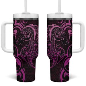 Pink Aoteara Horse Racing NZ Maori Custom Stanley Quencher 40oz Stainless Steel Tumbler With Handle - Threewoofs