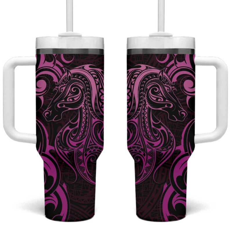 Pink Aoteara Horse Racing NZ Maori Custom Stanley Quencher 40oz Stainless Steel Tumbler With Handle - Threewoofs
