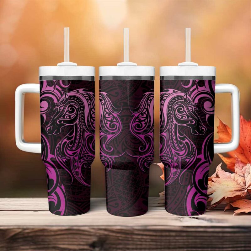 Pink Aoteara Horse Racing NZ Maori Custom Stanley Quencher 40oz Stainless Steel Tumbler With Handle - Threewoofs - Image 4