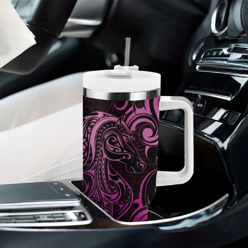 Pink Aoteara Horse Racing NZ Maori Custom Stanley Quencher 40oz Stainless Steel Tumbler With Handle - Threewoofs - Image 8