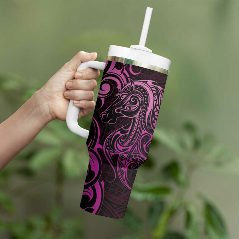 Pink Aoteara Horse Racing NZ Maori Custom Stanley Quencher 40oz Stainless Steel Tumbler With Handle - Threewoofs - Image 3