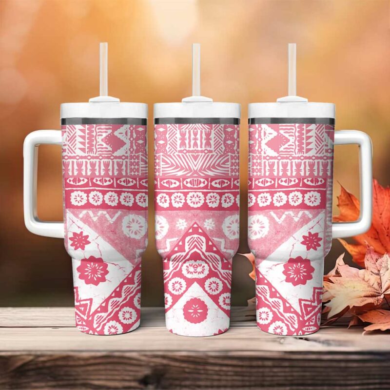 Pink Bula Fiji Masi Tapa Custom Stanley Quencher 40oz Stainless Steel Tumbler With Handle - Threewoofs - Image 4