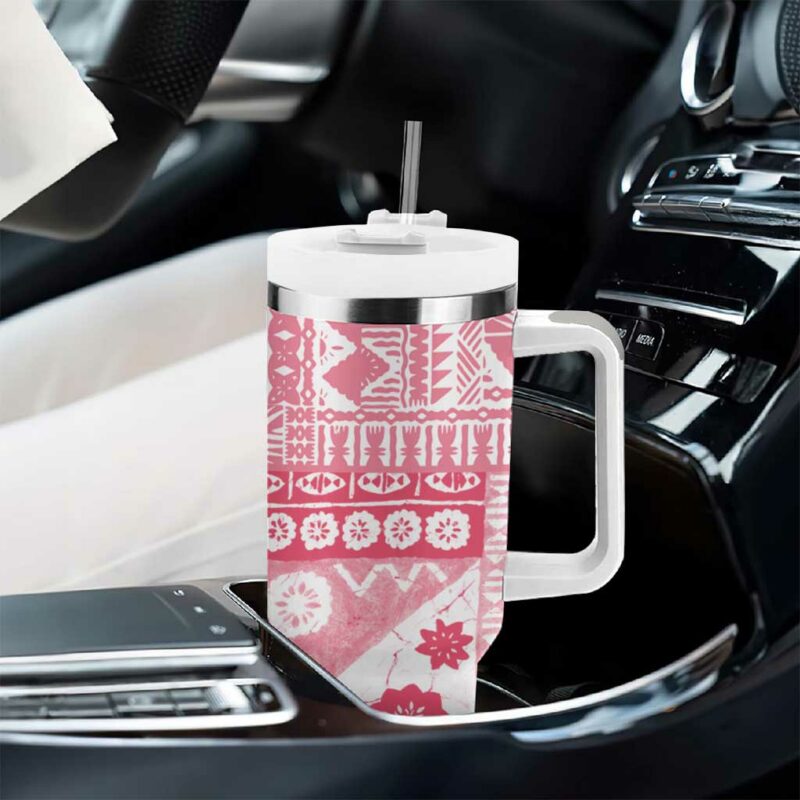 Pink Bula Fiji Masi Tapa Custom Stanley Quencher 40oz Stainless Steel Tumbler With Handle - Threewoofs - Image 8