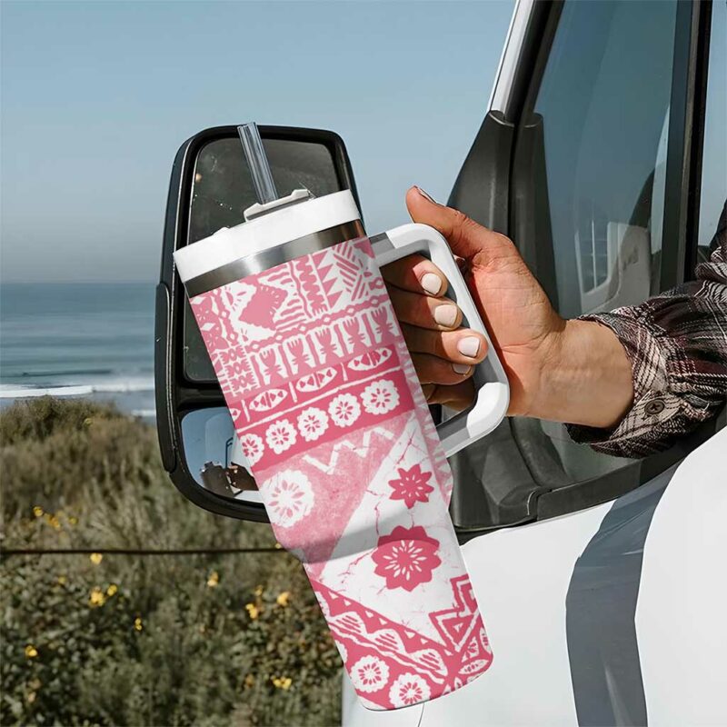 Pink Bula Fiji Masi Tapa Custom Stanley Quencher 40oz Stainless Steel Tumbler With Handle - Threewoofs - Image 7