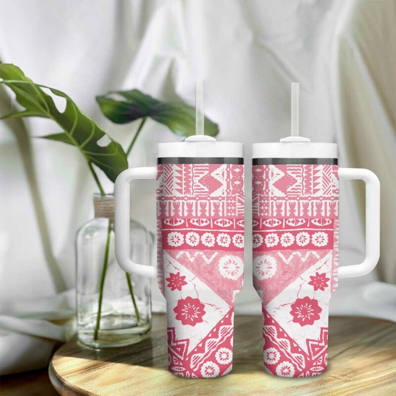 Pink Bula Fiji Masi Tapa Custom Stanley Quencher 40oz Stainless Steel Tumbler With Handle - Threewoofs - Image 9