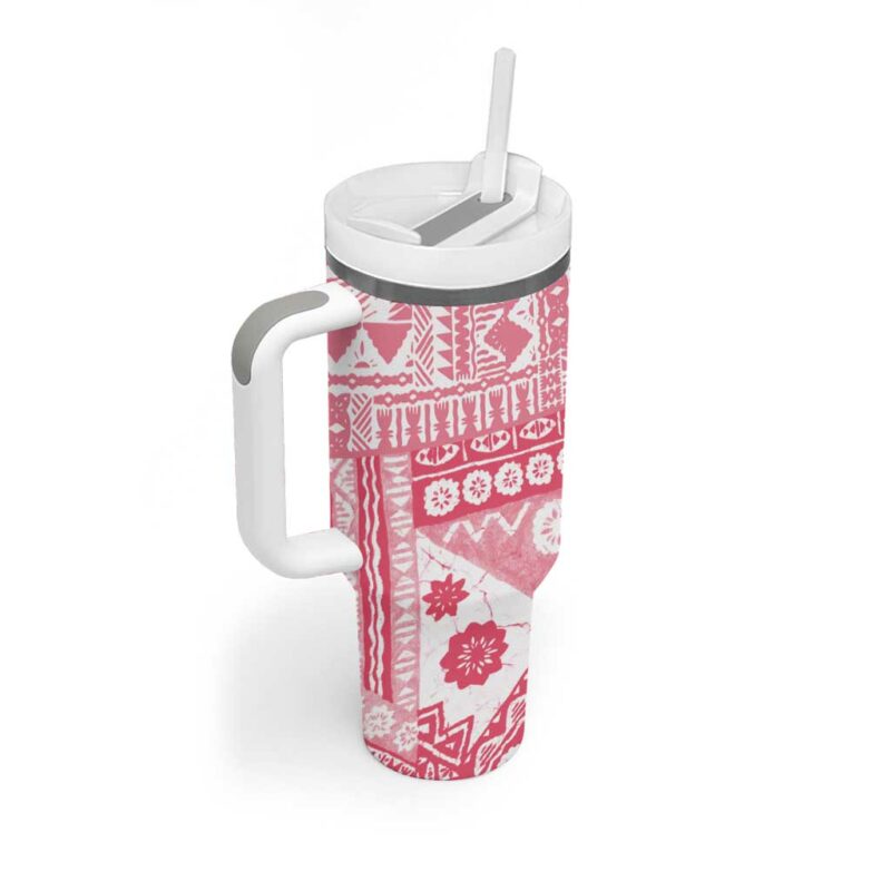 Pink Bula Fiji Masi Tapa Custom Stanley Quencher 40oz Stainless Steel Tumbler With Handle - Threewoofs - Image 2