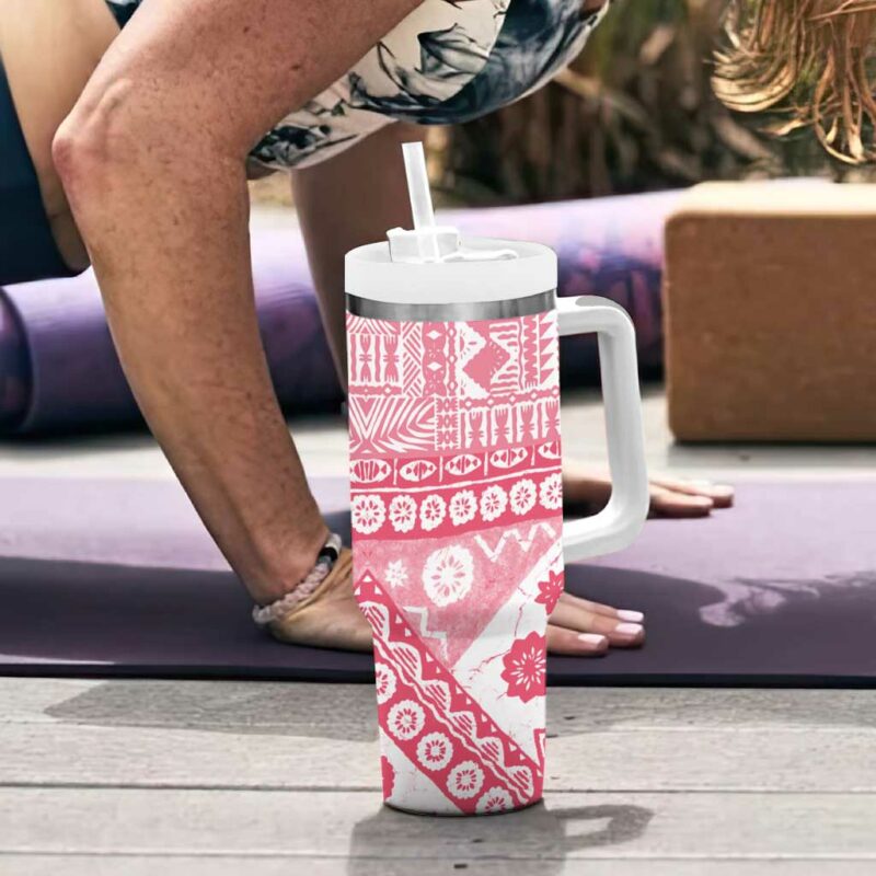 Pink Bula Fiji Masi Tapa Custom Stanley Quencher 40oz Stainless Steel Tumbler With Handle - Threewoofs - Image 6