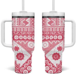 Pink Bula Fiji Masi Tapa Custom Stanley Quencher 40oz Stainless Steel Tumbler With Handle - Threewoofs