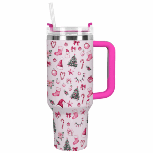 Pink Christmas Wonderland Custom Stanley Quencher 40oz Stainless Steel Tumbler With Handle - Threewoofs