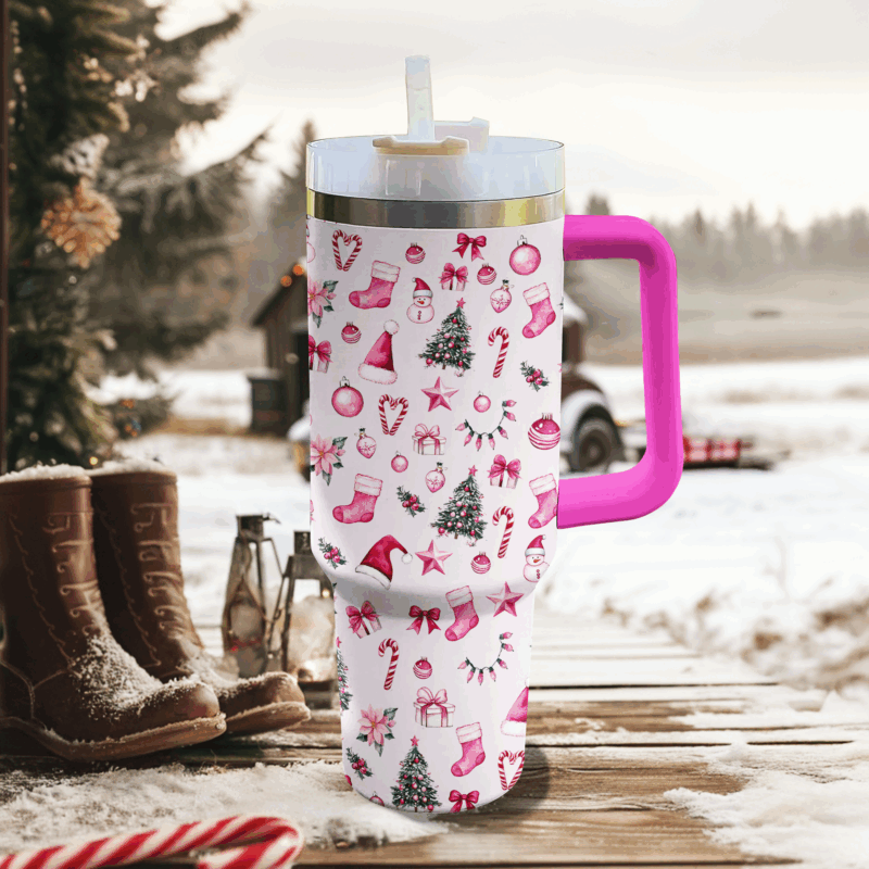Pink Christmas Wonderland Custom Stanley Quencher 40oz Stainless Steel Tumbler With Handle - Threewoofs - Image 3