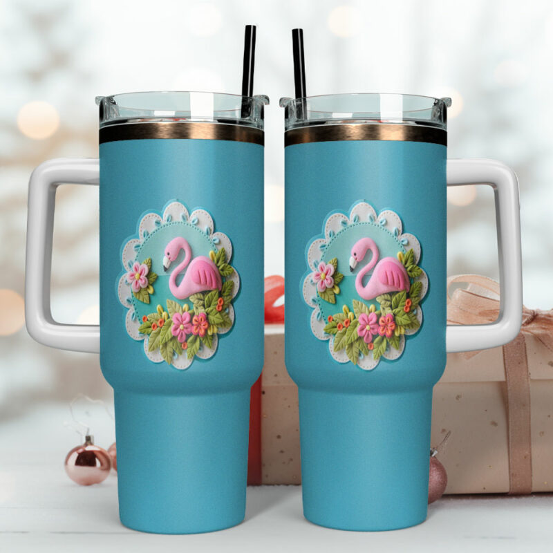 Pink Flamingo Custom Stanley Quencher 40oz Stainless Steel Tumbler With Handle - Threewoofs - Image 4