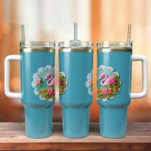Pink Flamingo Custom Stanley Quencher 40oz Stainless Steel Tumbler With Handle - Threewoofs