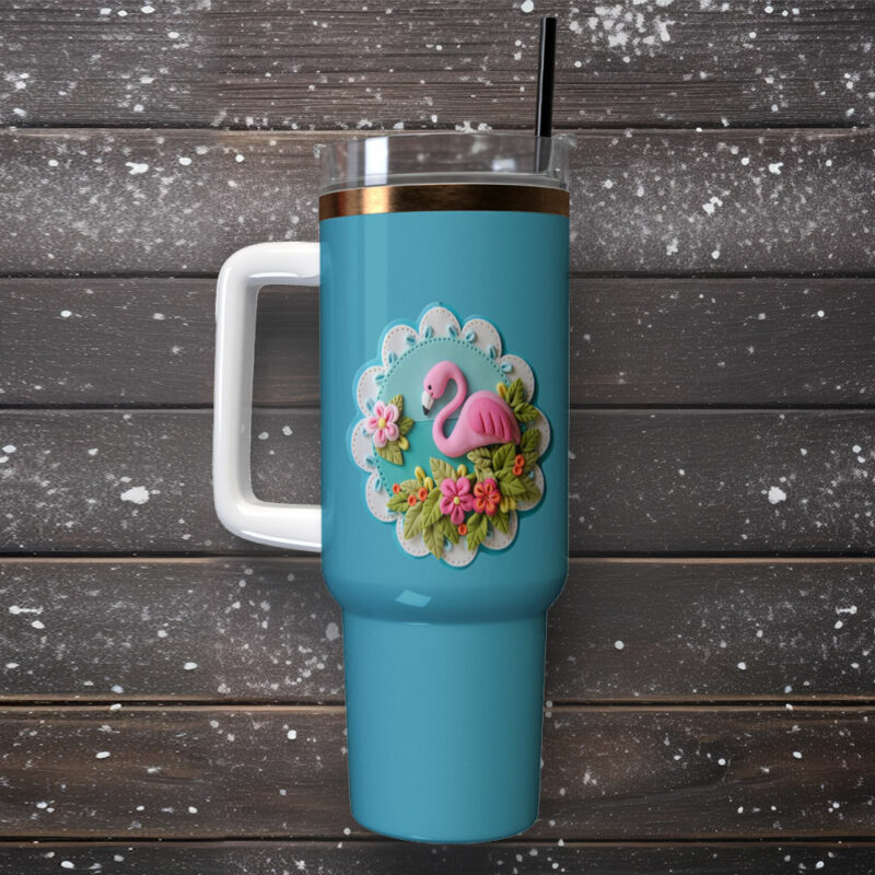 Pink Flamingo Custom Stanley Quencher 40oz Stainless Steel Tumbler With Handle - Threewoofs - Image 2
