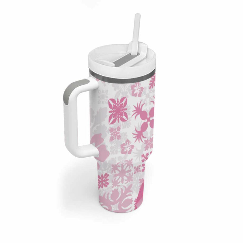 Pink Hawaiian Quilt Pattern Custom Stanley Quencher 40oz Stainless Steel Tumbler With Handle - Threewoofs - Image 2