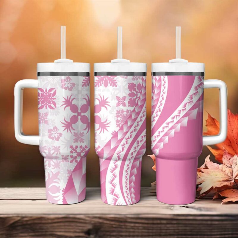 Pink Hawaiian Quilt Pattern Custom Stanley Quencher 40oz Stainless Steel Tumbler With Handle - Threewoofs - Image 4