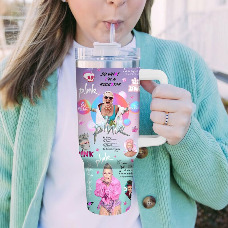 Pink Music Custom Stanley Quencher 40oz Stainless Steel Tumbler With Handle - Threewoofs - Image 2
