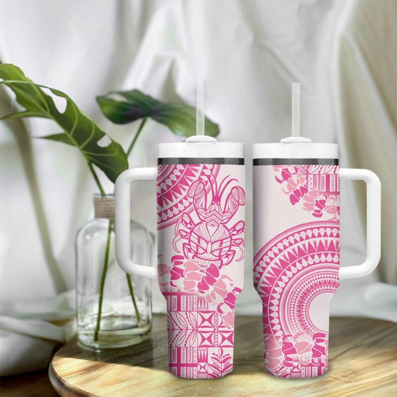 Pink Niue Language Week The Rock Coconut Crab Siapo Custom Stanley Quencher 40oz Stainless Steel Tumbler With Handle - Threewoofs - Image 9