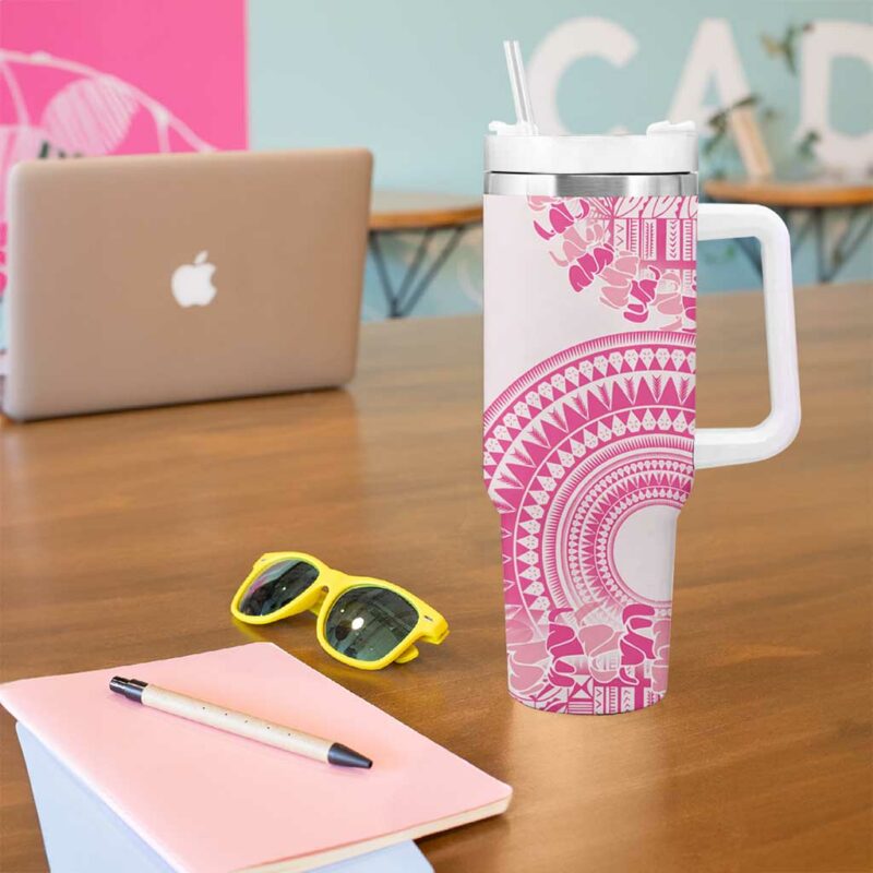 Pink Niue Language Week The Rock Coconut Crab Siapo Custom Stanley Quencher 40oz Stainless Steel Tumbler With Handle - Threewoofs - Image 5