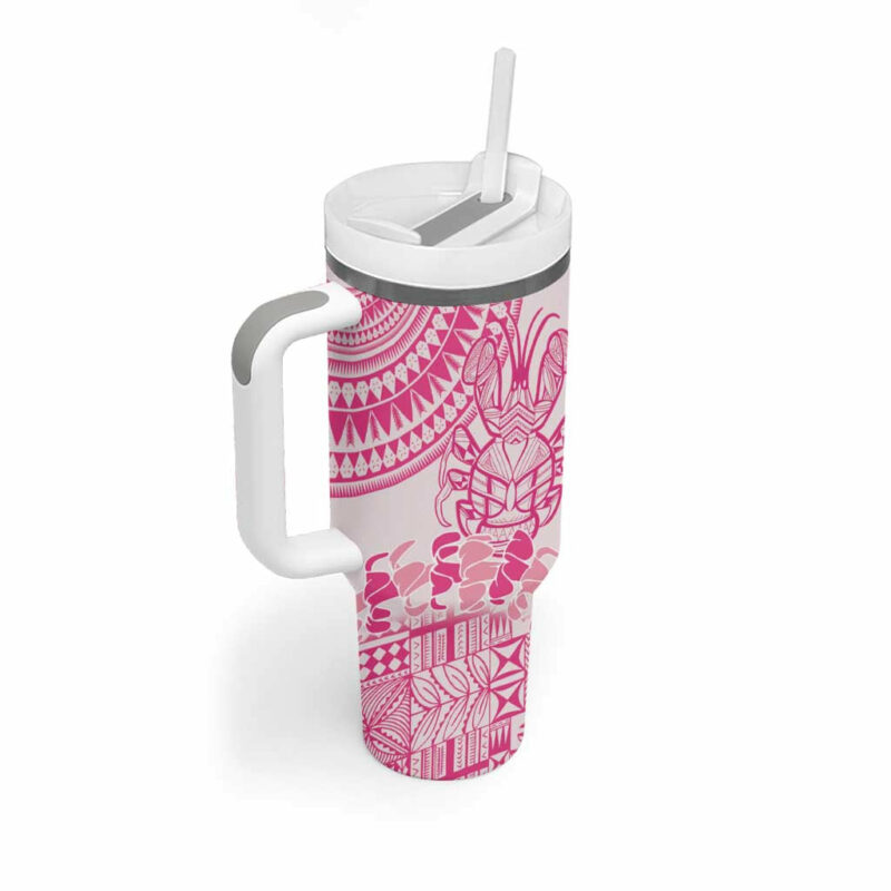 Pink Niue Language Week The Rock Coconut Crab Siapo Custom Stanley Quencher 40oz Stainless Steel Tumbler With Handle - Threewoofs - Image 2