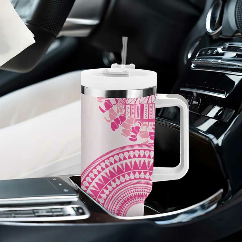 Pink Niue Language Week The Rock Coconut Crab Siapo Custom Stanley Quencher 40oz Stainless Steel Tumbler With Handle - Threewoofs - Image 8