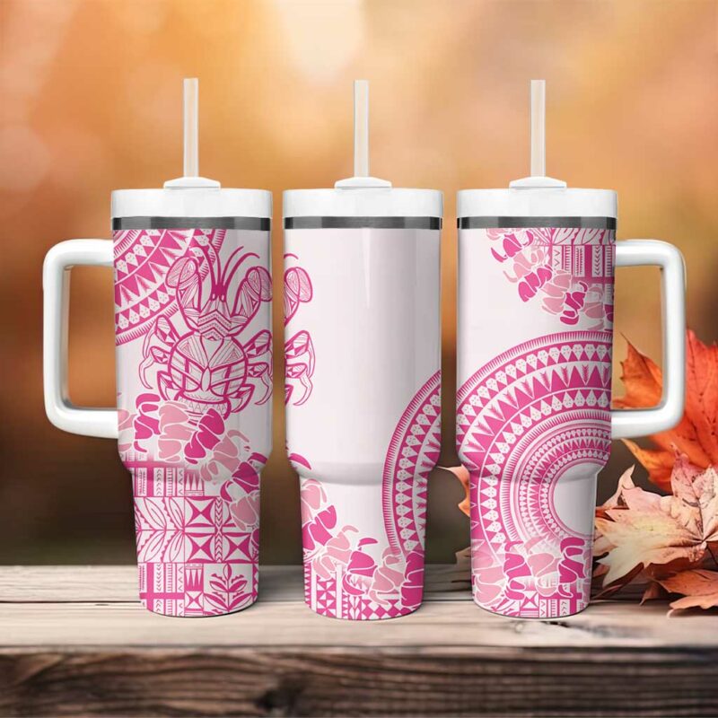 Pink Niue Language Week The Rock Coconut Crab Siapo Custom Stanley Quencher 40oz Stainless Steel Tumbler With Handle - Threewoofs - Image 4
