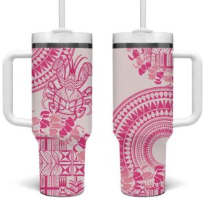 Pink Niue Language Week The Rock Coconut Crab Siapo Custom Stanley Quencher 40oz Stainless Steel Tumbler With Handle - Threewoofs