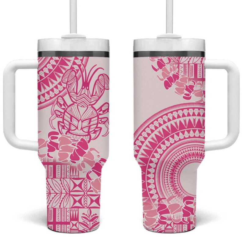 Pink Niue Language Week The Rock Coconut Crab Siapo Custom Stanley Quencher 40oz Stainless Steel Tumbler With Handle - Threewoofs