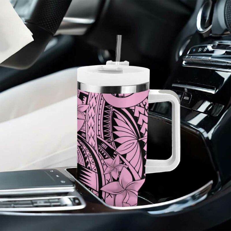 Pink Pacific Flowers Tribal Polynesian Custom Stanley Quencher 40oz Stainless Steel Tumbler With Handle - Threewoofs - Image 8