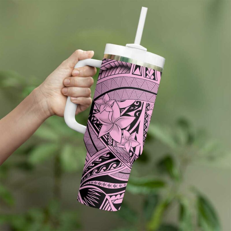 Pink Pacific Flowers Tribal Polynesian Custom Stanley Quencher 40oz Stainless Steel Tumbler With Handle - Threewoofs - Image 3