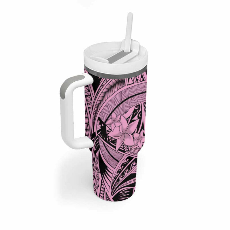 Pink Pacific Flowers Tribal Polynesian Custom Stanley Quencher 40oz Stainless Steel Tumbler With Handle - Threewoofs - Image 2